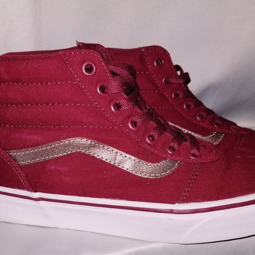 Maroon and Rose Gold Van's Hightop 8.5 womens